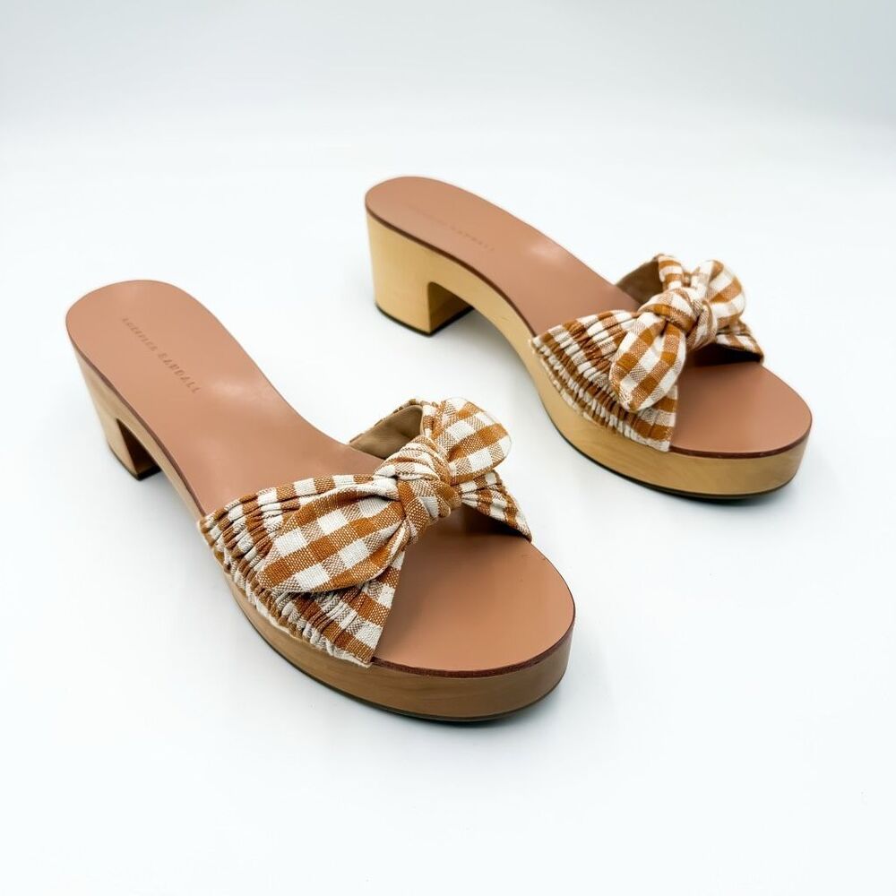 Loeffler Randall Plaid Bow Wooden Block Heel Slide Sandals 11.5